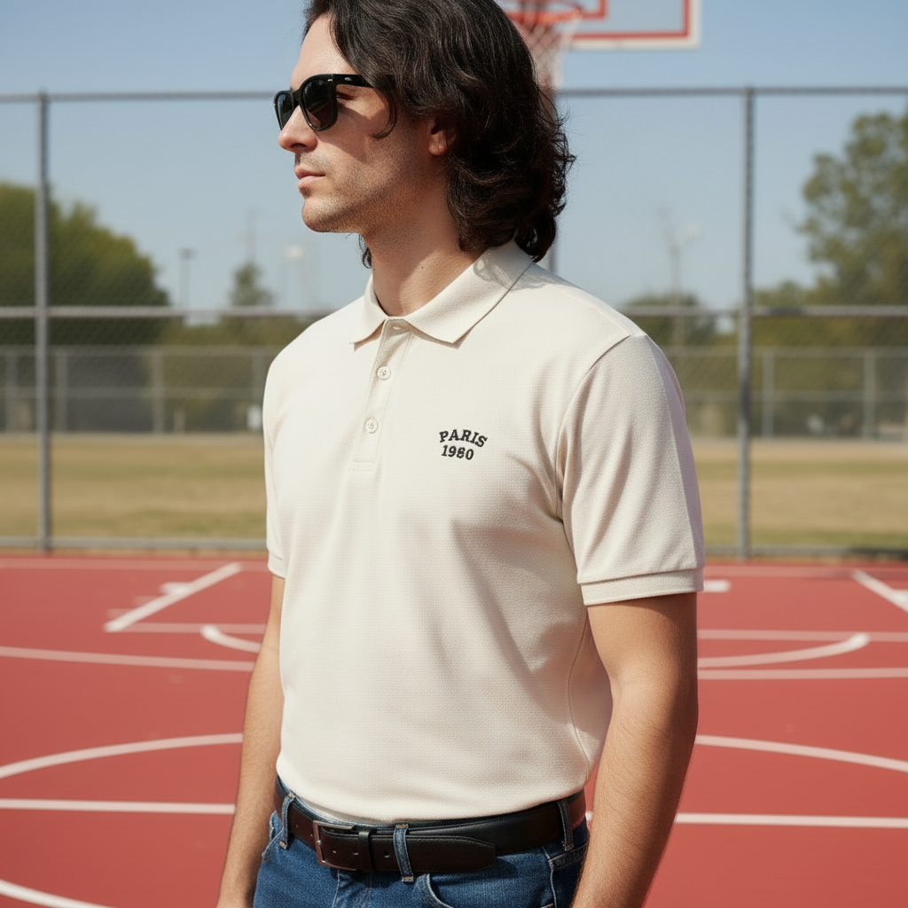 Beige Embroidered Polo Shirt