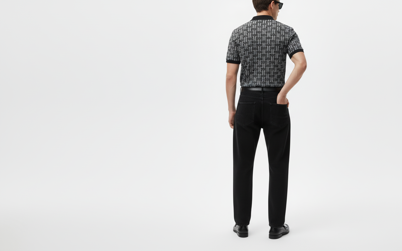 Men’s Grey Patterned Polo Shirt