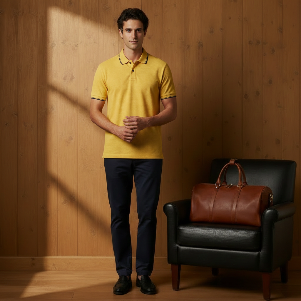 Men’s Yellow Polo Shirt with Contrast Tipping