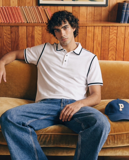 Men’s White Polo Shirt with Black Contrast Tipping