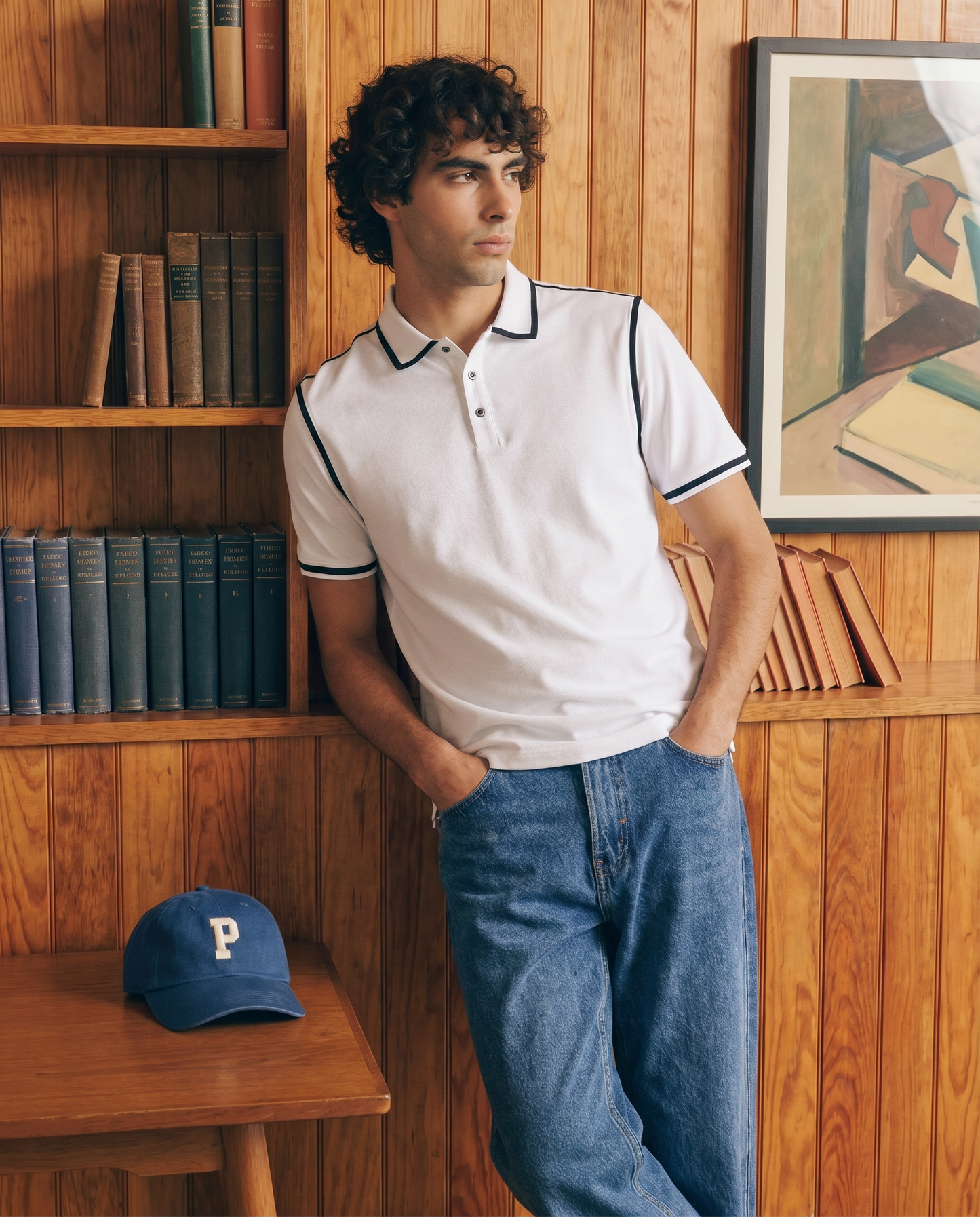 Men’s White Polo Shirt with Black Contrast Tipping