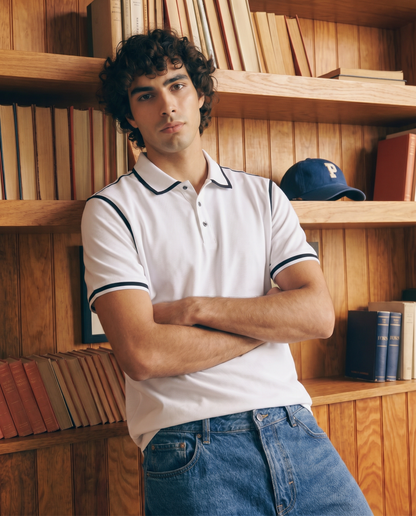Men’s White Polo Shirt with Black Contrast Tipping