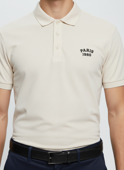 Beige Embroidered Polo Shirt