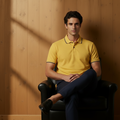 Men’s Yellow Polo Shirt with Contrast Tipping