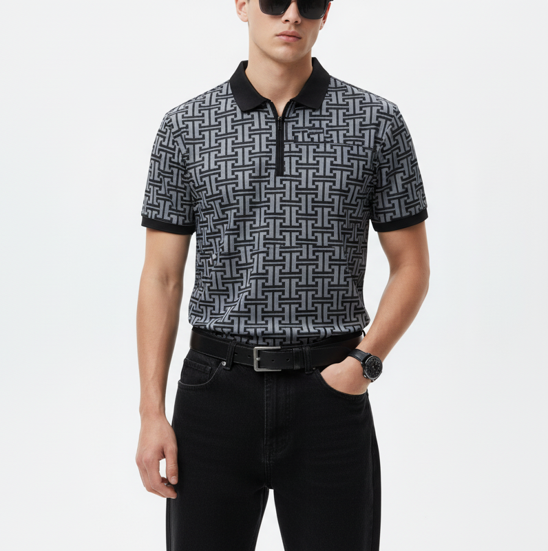 Men’s Grey Patterned Polo Shirt