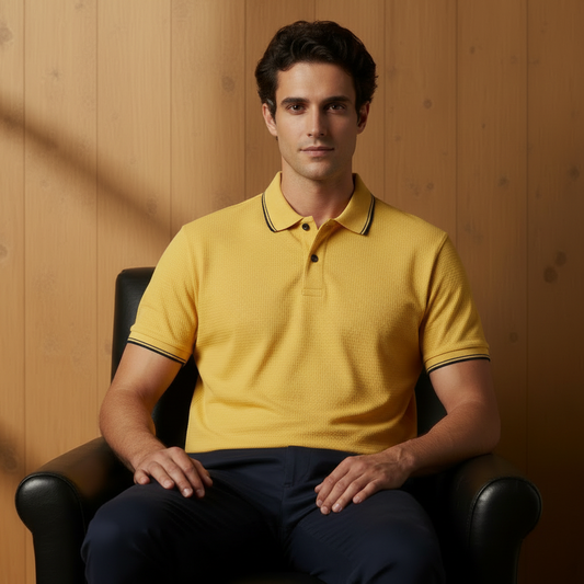 Men’s Yellow Polo Shirt with Contrast Tipping