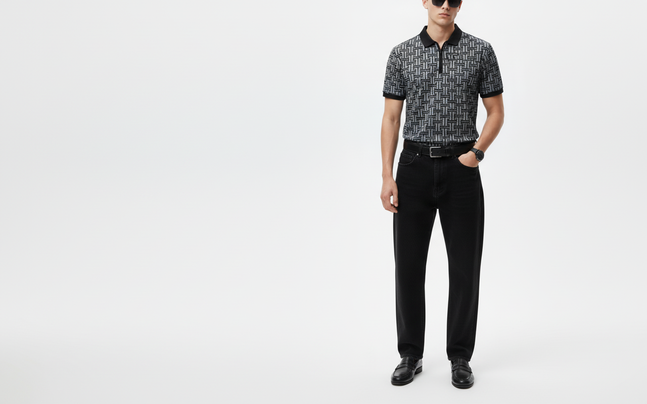 Men’s Grey Patterned Polo Shirt