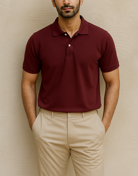 Men’s Burgundy Piqué Polo Shirt