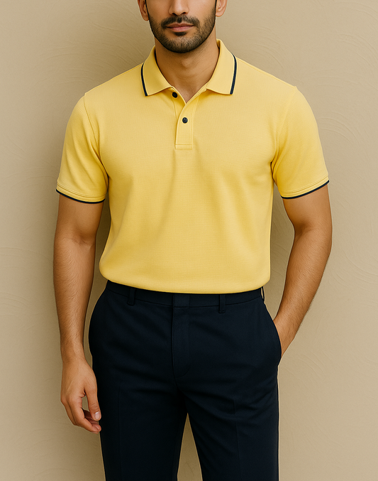 Men’s Yellow Polo Shirt with Contrast Tipping
