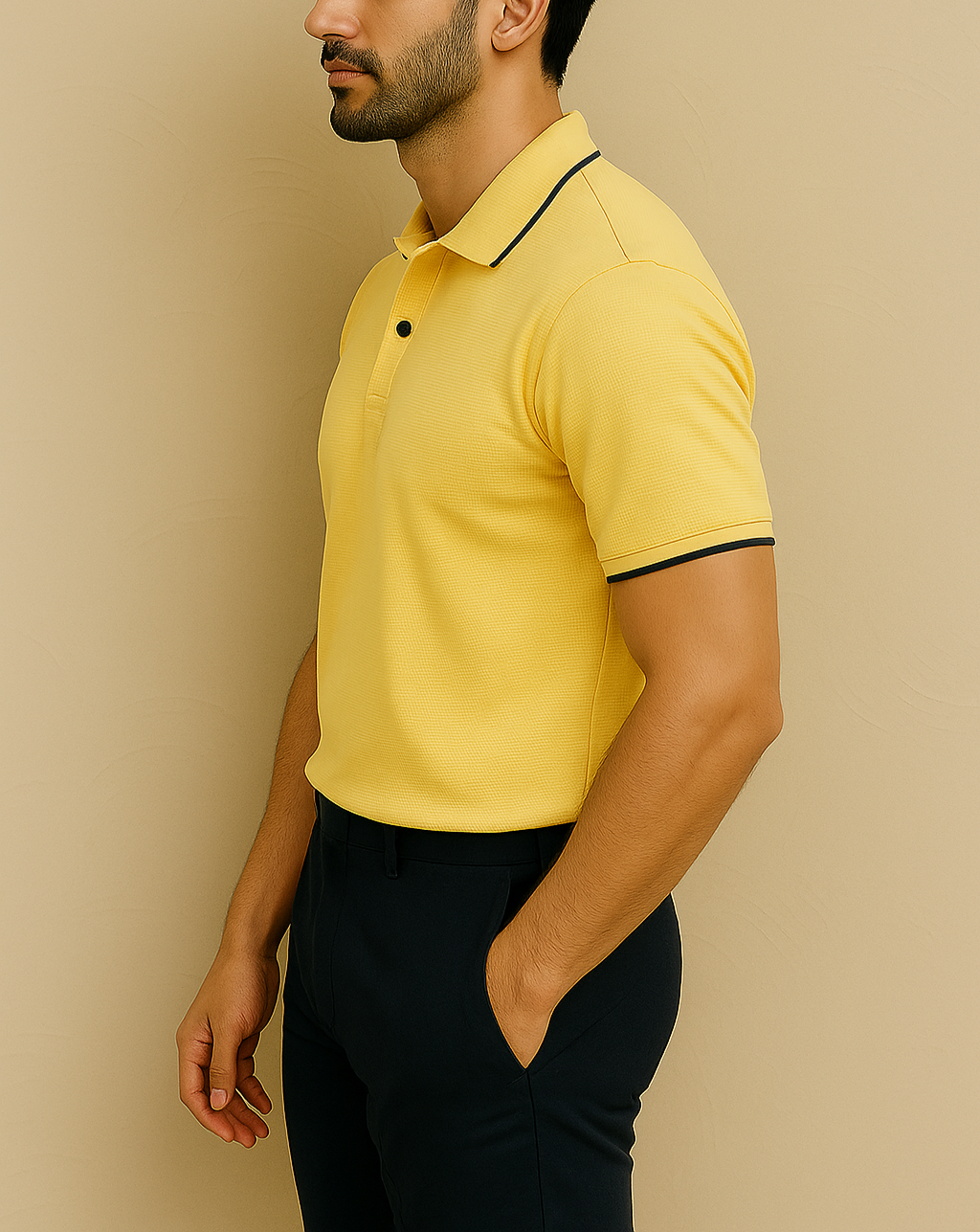 Men’s Yellow Polo Shirt with Contrast Tipping