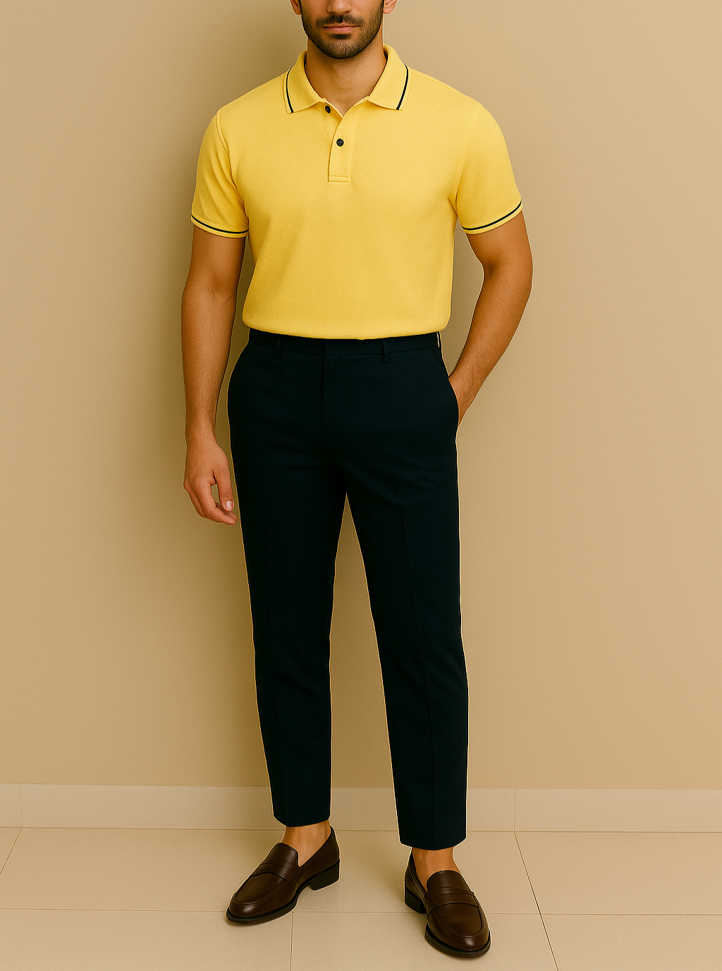 Men’s Yellow Polo Shirt with Contrast Tipping