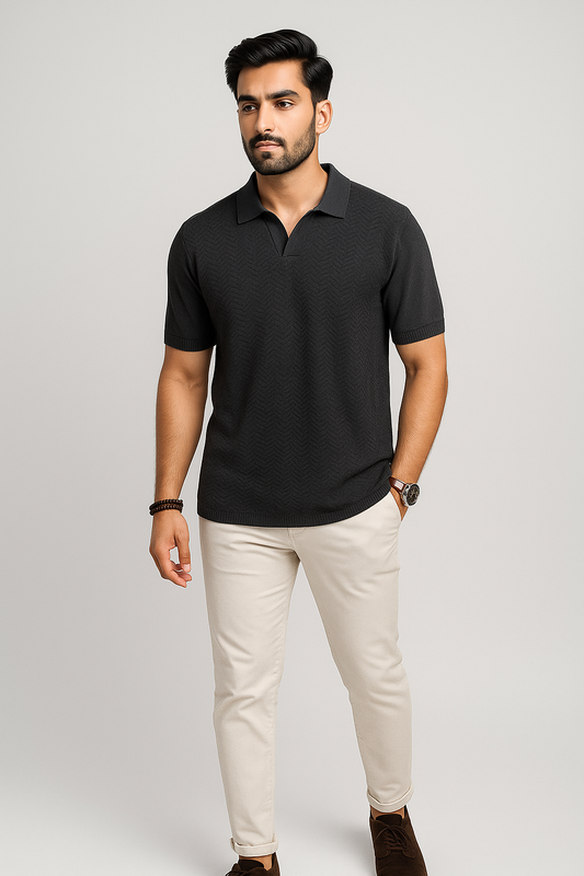 Triple Black Pattern Polo Shirt