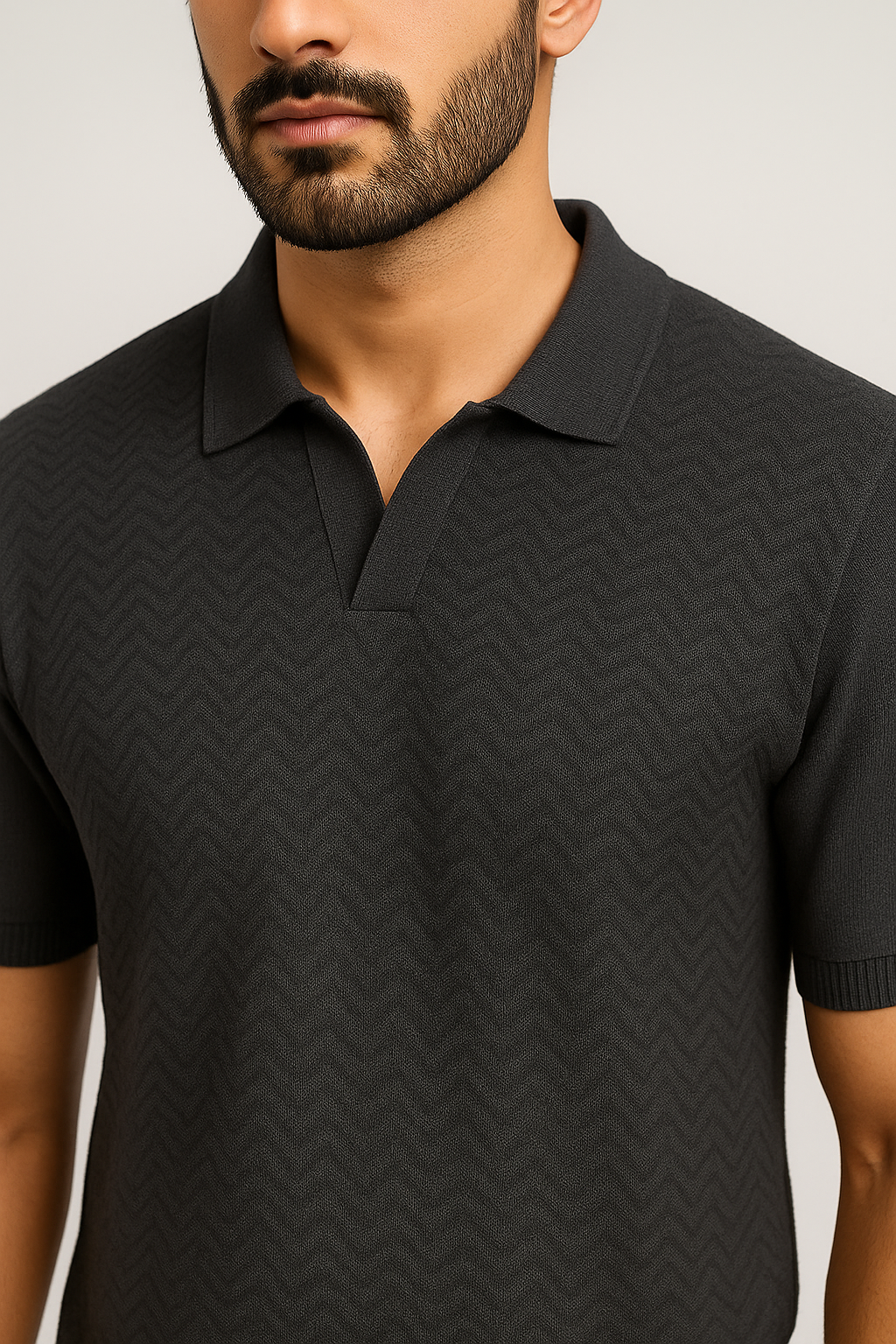 Triple Black Pattern Polo Shirt