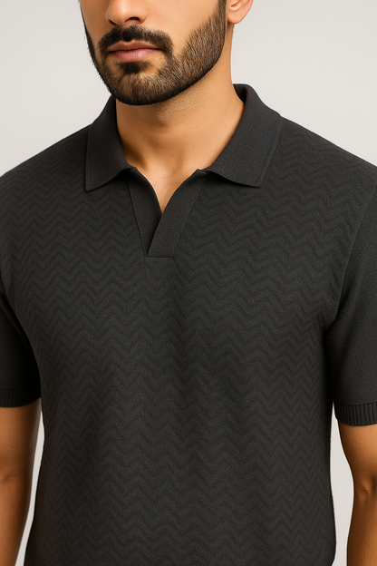 Triple Black Pattern Polo Shirt