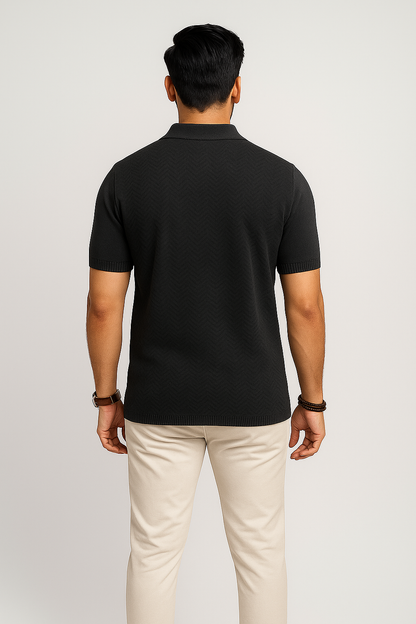 Triple Black Pattern Polo Shirt