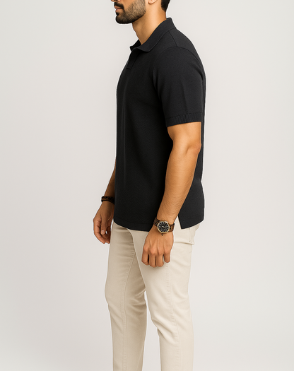 Triple Black Pattern Polo Shirt