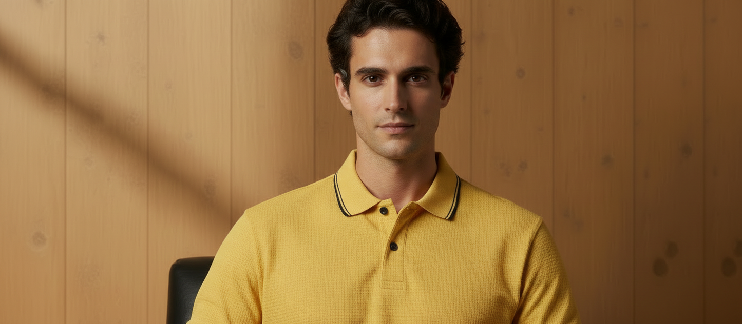Men’s Yellow Polo Shirt with Contrast Tipping