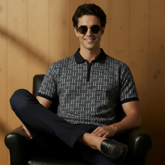 Men’s Grey Patterned Polo Shirt