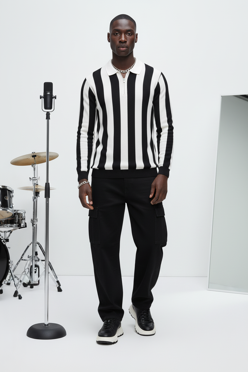 Black Striped Polo Shirt