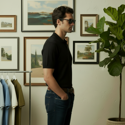 Triple Black Pattern Polo Shirt