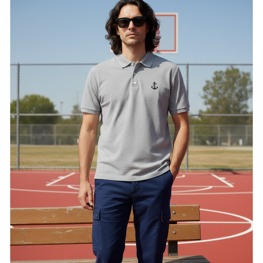 Men’s Grey Embroidered Polo Shirt