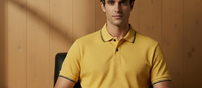 Men’s Yellow Polo Shirt with Contrast Tipping
