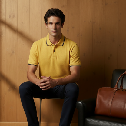 Men’s Yellow Polo Shirt with Contrast Tipping
