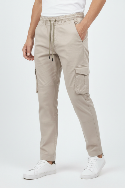 Men’s Slim Fit Cargo Jogger Pants – Khaki Beige