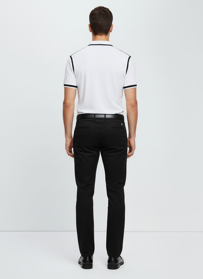 Men’s White Polo Shirt with Black Contrast Tipping