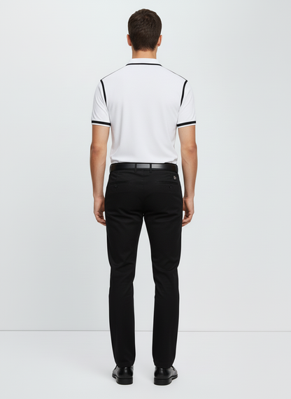 Men’s White Polo Shirt with Black Contrast Tipping
