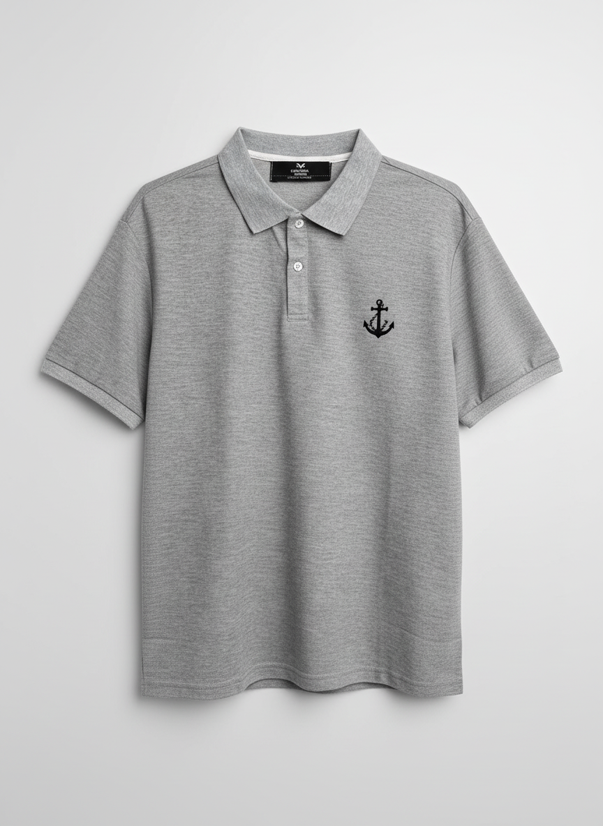 Men’s Grey Embroidered Polo Shirt