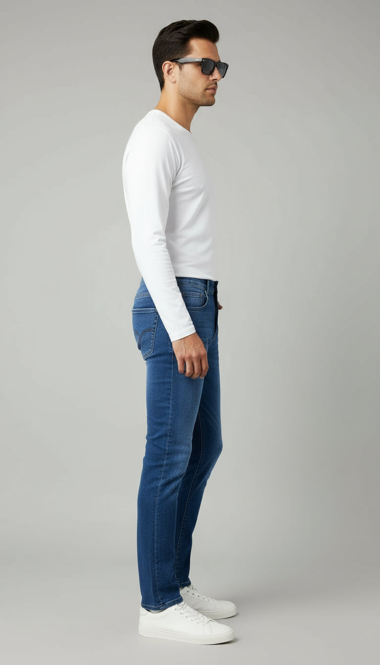 Men’s Deep Blue Slim Fit Jeans – Stretch Denim