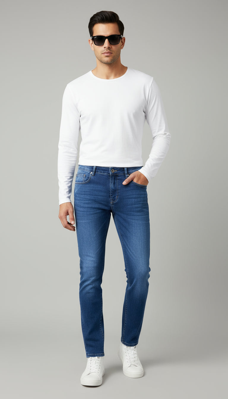 Men’s Deep Blue Slim Fit Jeans – Stretch Denim