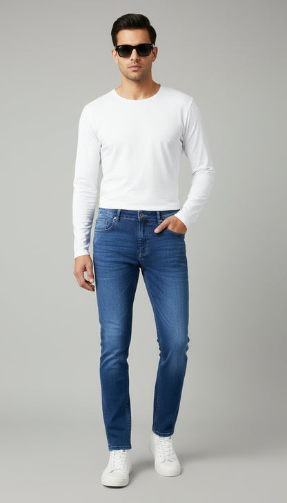Men’s Deep Blue Slim Fit Jeans – Stretch Denim