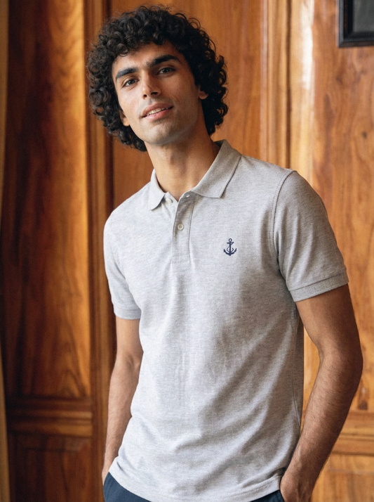 Men’s Grey Embroidered Polo Shirt