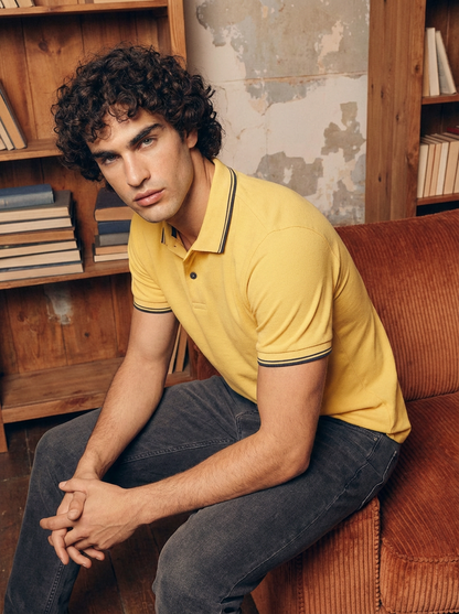 Men’s Yellow Polo Shirt with Contrast Tipping