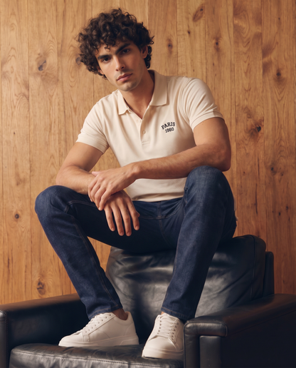 Beige Embroidered Polo Shirt