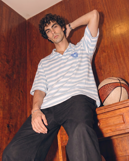 Men’s Light Blue Striped Polo Shirt