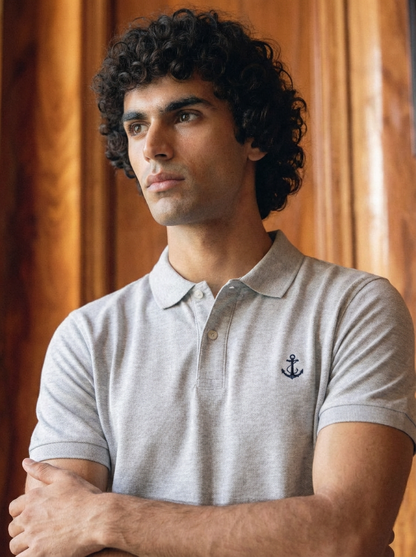Men’s Grey Embroidered Polo Shirt