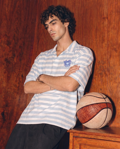 Men’s Light Blue Striped Polo Shirt