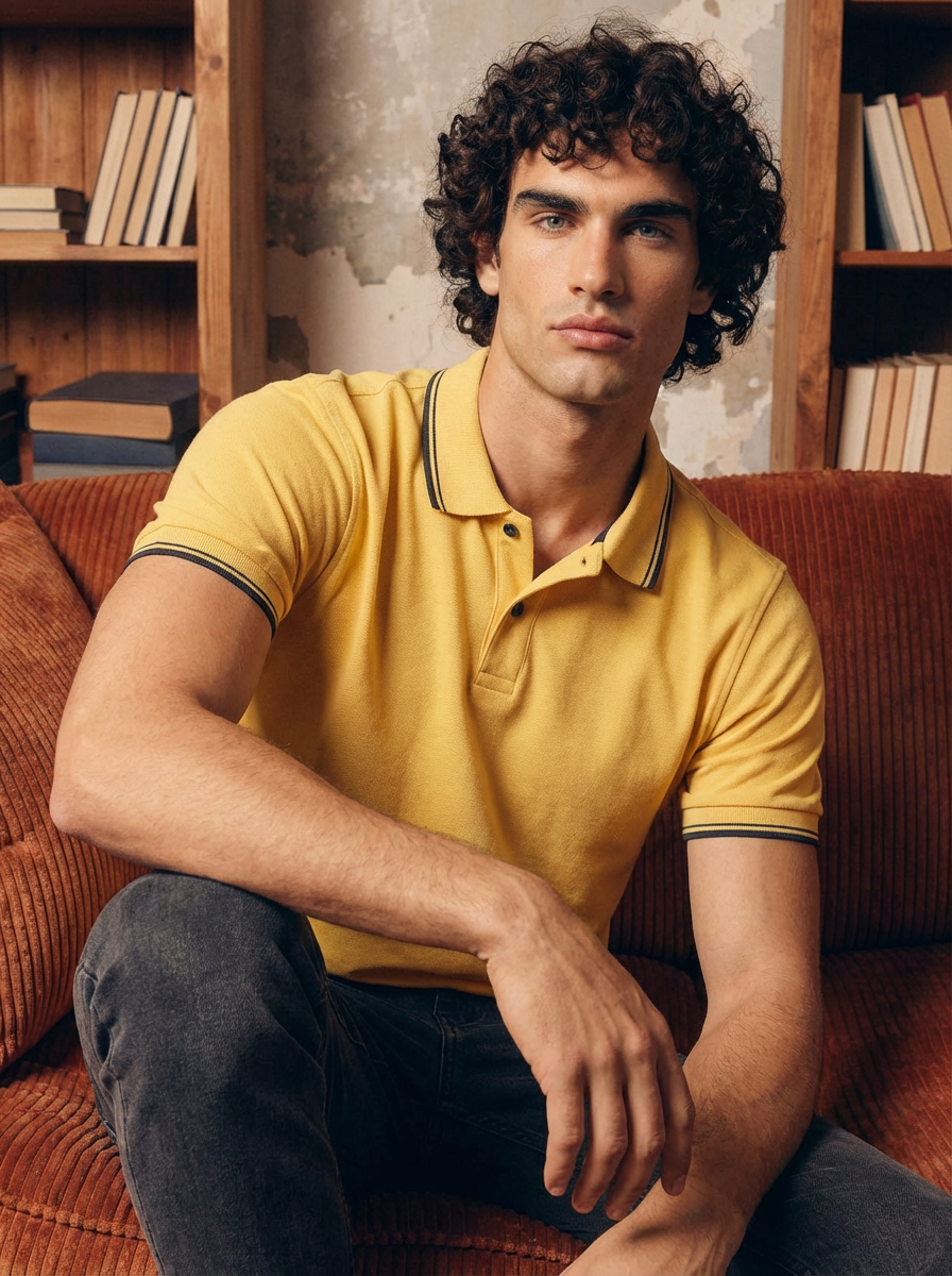 Men’s Yellow Polo Shirt with Contrast Tipping