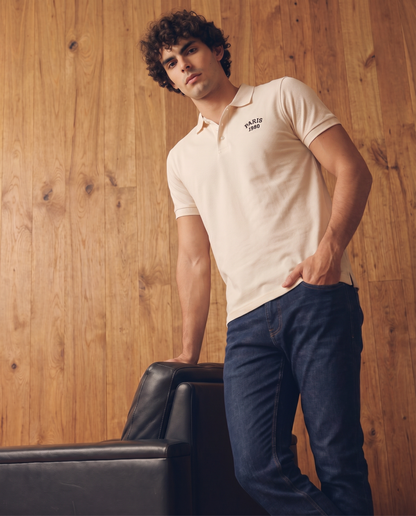 Beige Embroidered Polo Shirt