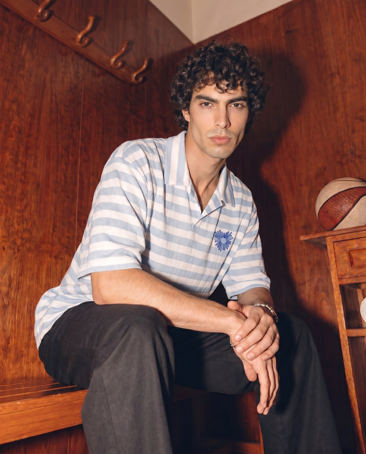 Men’s Light Blue Striped Polo Shirt