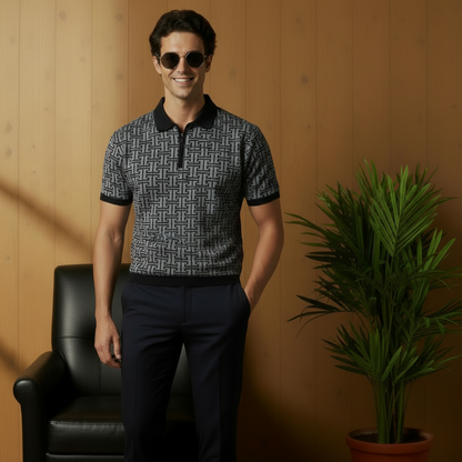 Men’s Grey Patterned Polo Shirt
