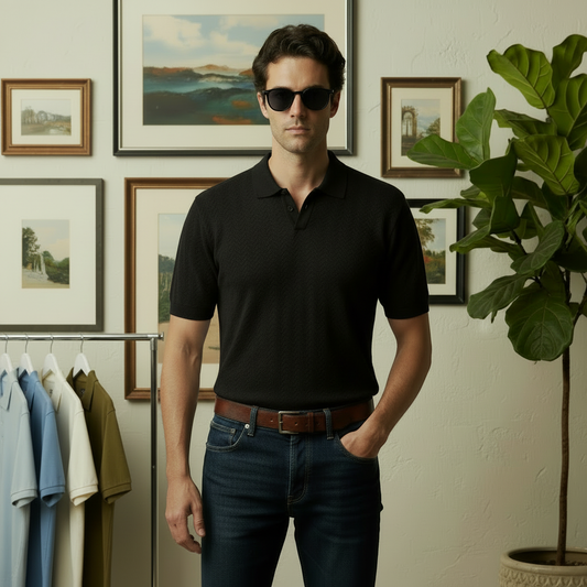 Triple Black Pattern Polo Shirt