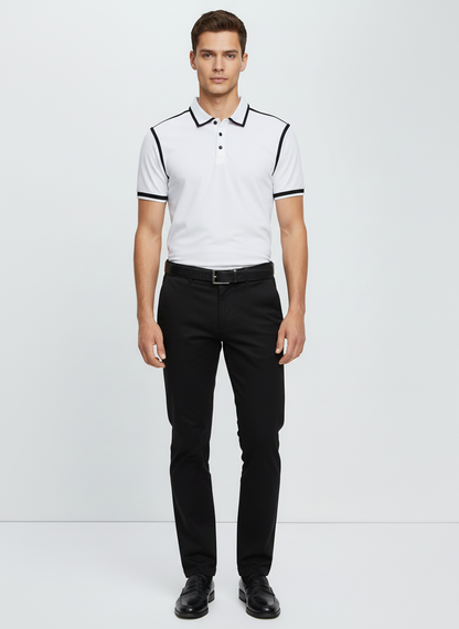 Men’s White Polo Shirt with Black Contrast Tipping