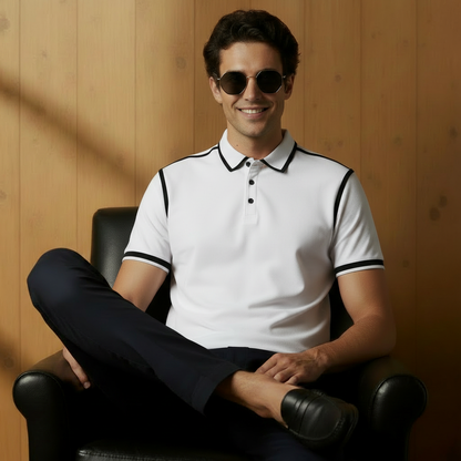 Men’s White Polo Shirt with Black Contrast Tipping