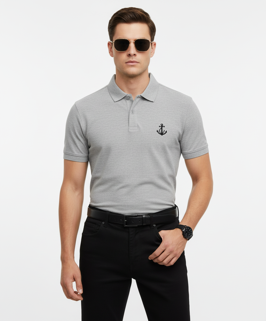 Men’s Grey Embroidered Polo Shirt