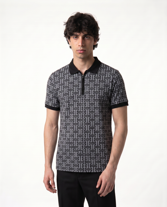 Men’s Grey Patterned Polo Shirt