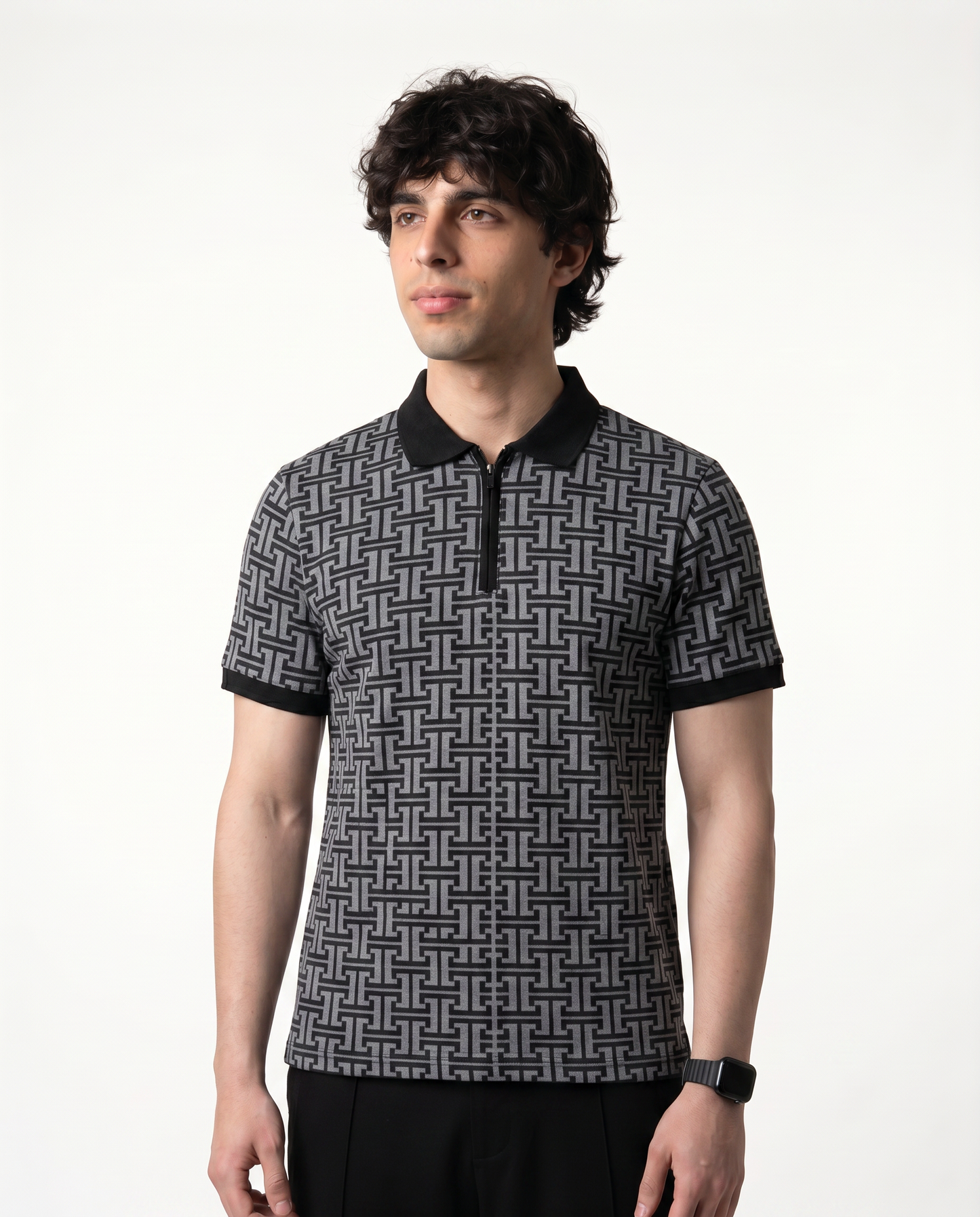 Men’s Grey Patterned Polo Shirt